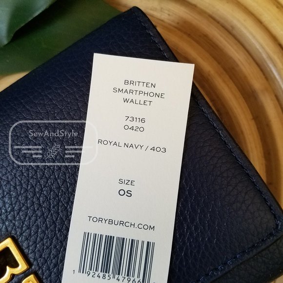 TORY BURCH BRITTEN SMART PHONE WALLET NAVY BLUE ROYAL BLUE SNAP BUTTON WRISTLET - Picture 3 of 8